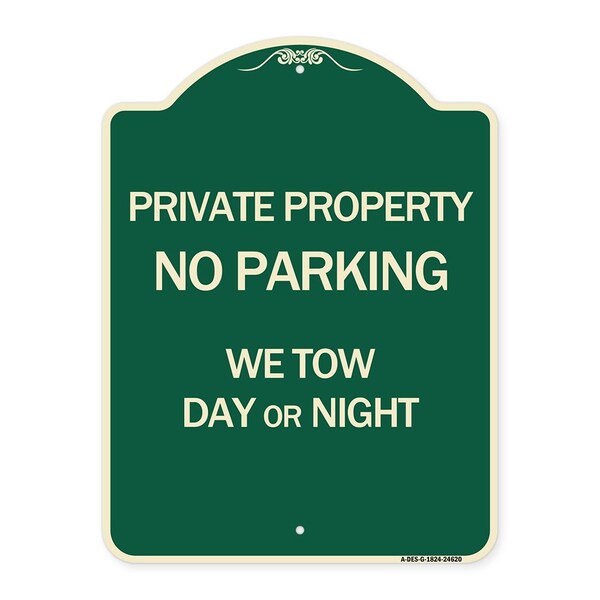 Signmission Private Property No Parking We Tow Day or Night Heavy-Gauge Aluminum Sign, 24" x 18", G-1824-24620 A-DES-G-1824-24620 - main